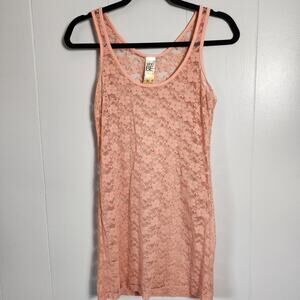 MODBE Boho Y2k Sheer Lace Tank Overlay Cami Peach Orange XL